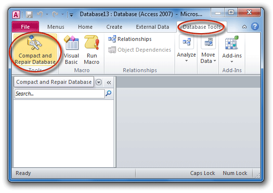 Compact and Repair Database in Access 2010