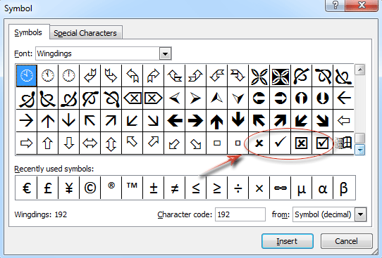 Symbols dialog box