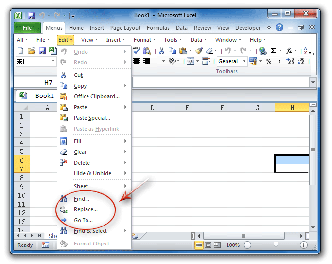 Figure 1: Edit Find, Replace, and Go To... commands from Classic Menu