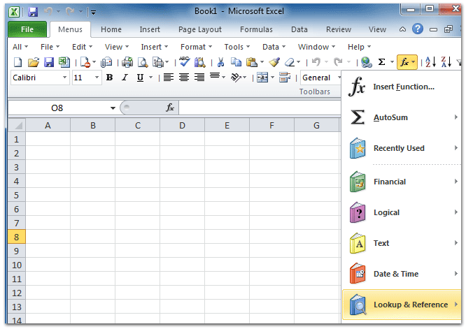 Figure 2: Lookup & Reference in Microsoft Excel 2010 Toolbar