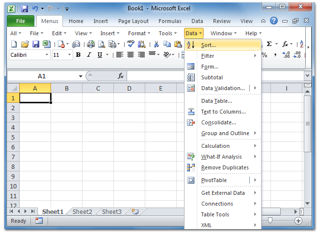Figure 2: Sort command in Excel 2010's Data Menu