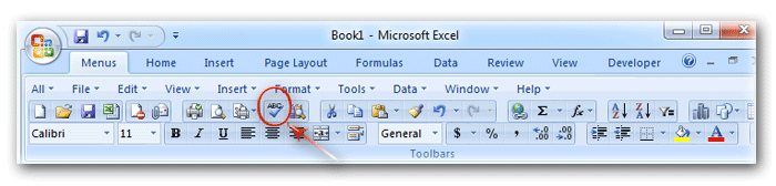 Spell Check button in classic toolbar