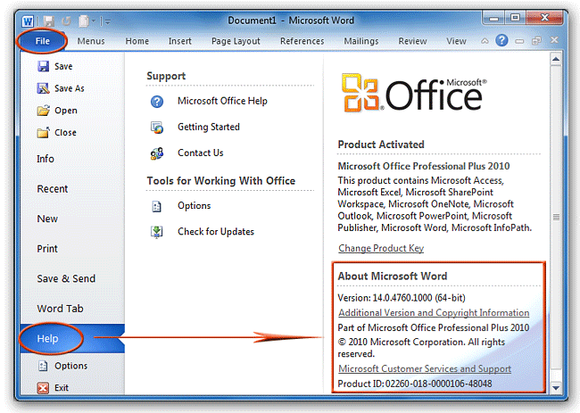office 2010 ribbon. About in Office 2010 Ribbon