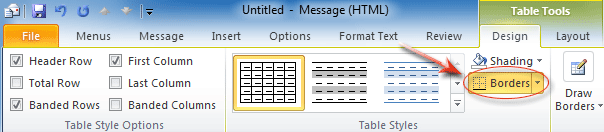 Figure 5: Borders button in Outlook 2010 Ribbon