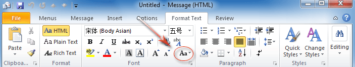 Figure 6: Change Case button in Outlook 2010's Ribbon