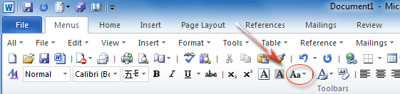 Figure 1: Change Case button in Word 2010's Toolbar