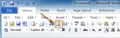 Fig. 2: Print Preview in Word 2010' Toolbar