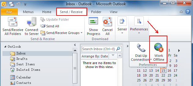 Image result for offline mode Outlook 2010