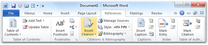 shot: Insert Citation button in Word 2010/2007 Reference Tab