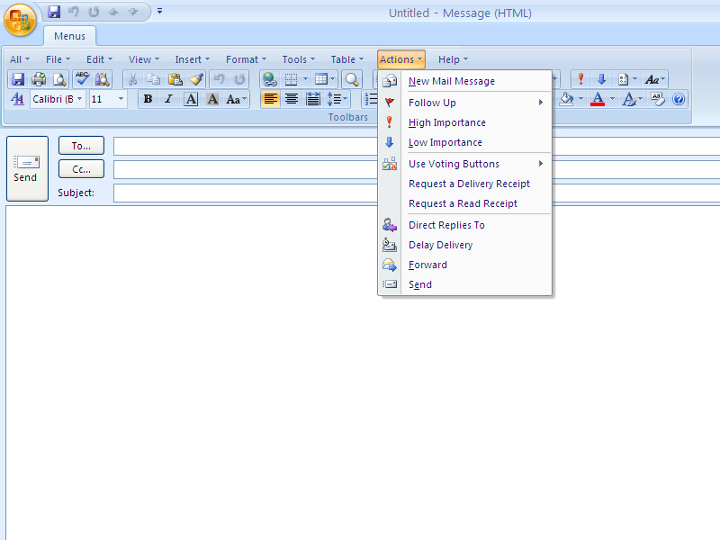 Show Classic Menus and Toolbars on the Ribbon of Microsoft Outlook 2007