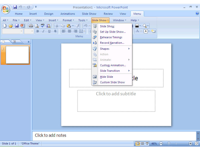 Show Classic Menus and Toolbars on the Ribbon of Microsoft PowerPoint 2007