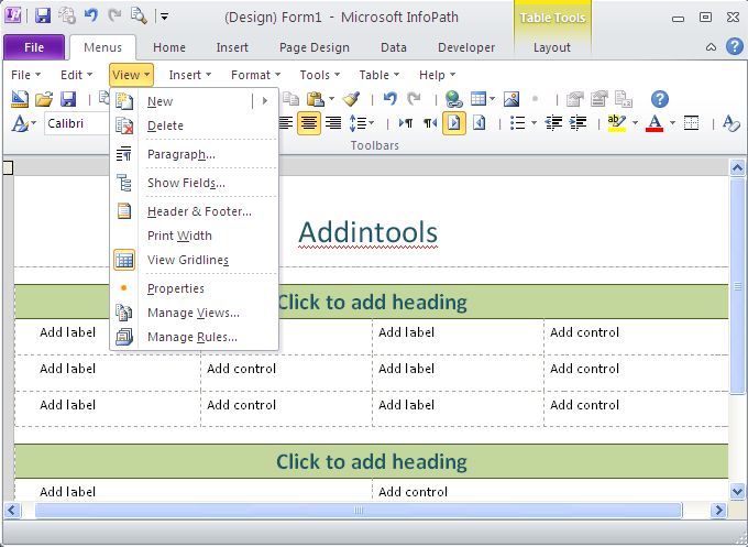 Bring Classic Menus and Toolbars to Ribbon of Microsoft InfoPath 2010