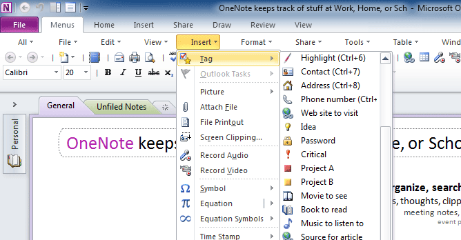 box of Classic Menu for OneNote 2010