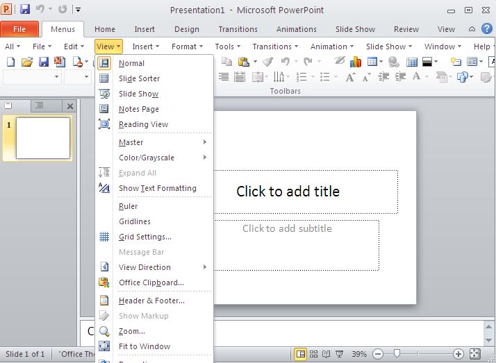 Classic Menu for PowerPoint 2010 screenshot
