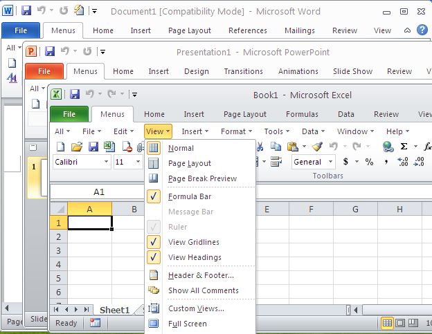 Bring back the classic toolbar and menu to Office Standard 2010