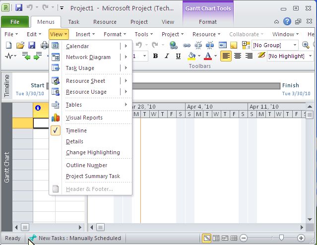 Show Classic Menus and Toolbars on Ribbon of Microsoft Project 2010