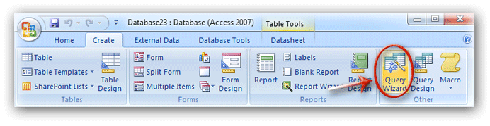 Query Wizard in Access 2007 Ribbon