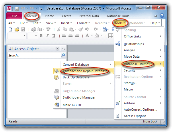 Where is Compact and Repair feature in Access 2007, 2010, 2013, 2016, 2019  and 365