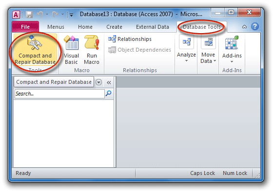 Get Compact and Repair Database in Access 2010 Ribbon