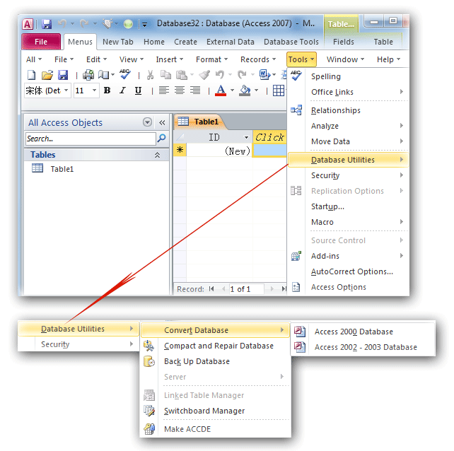 Where Is Convert Database In Microsoft Access 07 10 13 16 19 And 365