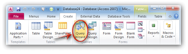 Query Wizard in Access 2010 Ribbon