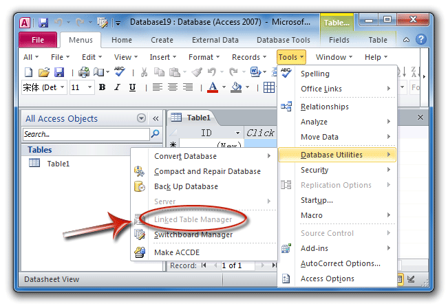 Linked Table Manager in Classic Menu