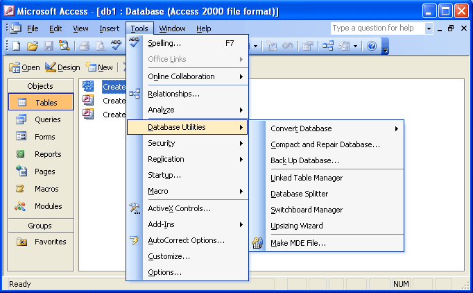 Where is the Tools menu in Microsoft Access 2007, 2010, 2013, 2016, 2019  and 365