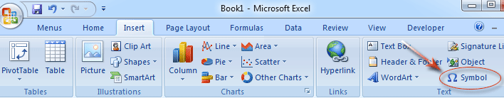 Symbols button in Ribbon