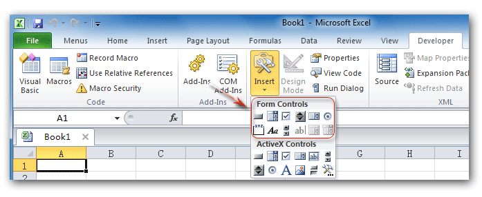 Forms Toolbar and Combo Box in Ribbon