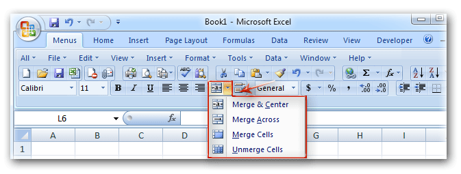 shortcut for merge and center in excel 201