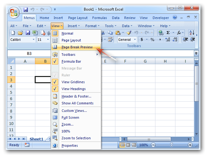 Where Is Page Break Preview In Excel 2007 2010 2013 2016 2019 And 365