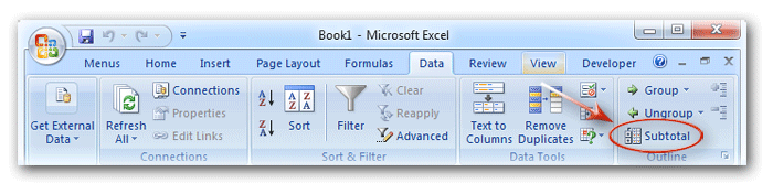 where is the subtotal button in excel for mac
