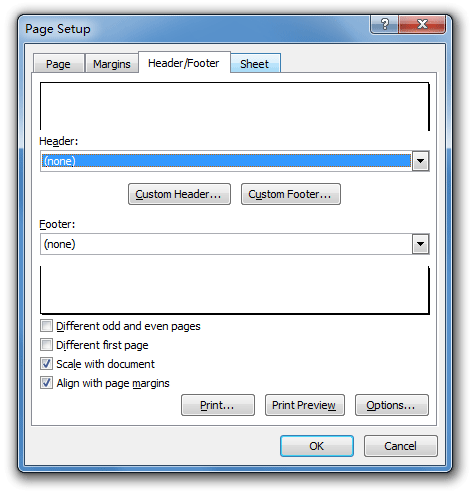 Figure 3: Heaer/Footer in Page Setup dialog box