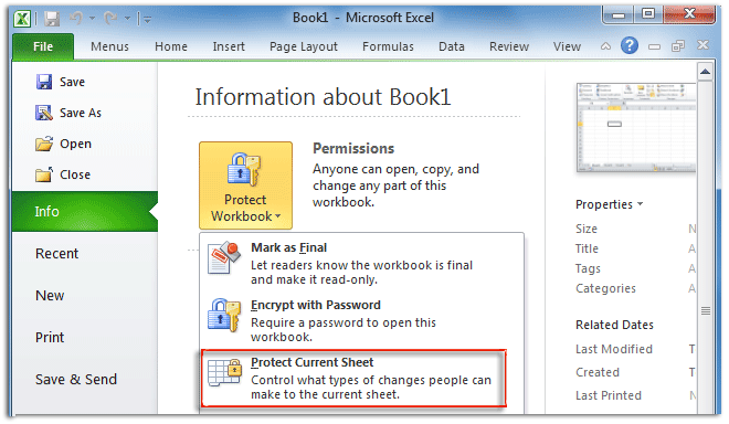 lock sheet in excel 2010