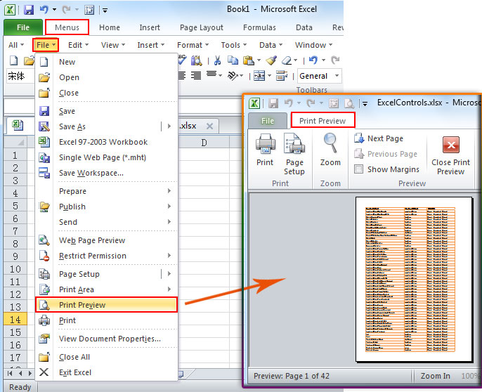 Where is the Print Preview in Microsoft Excel 2010, 2013, 2016, 2019 and 365