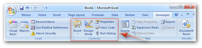 Control Toolbox in Excel 2007 Ribbon