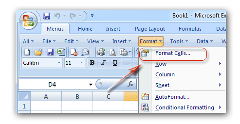 Format Cells in Format Menu