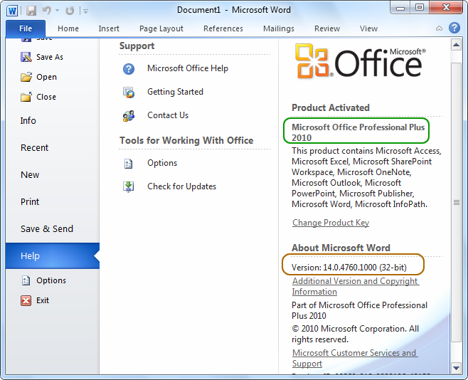 Version of Office 2010