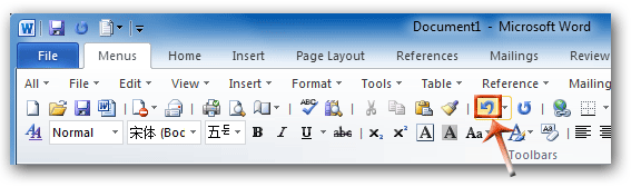 Undo button in classic toolbar
