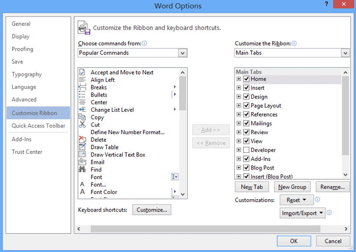 microsoft office word toolbar missing