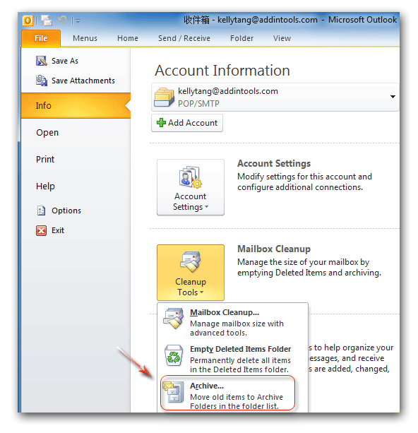 Archive command in Outlook 2010 Ribbon