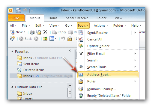 posizione dietro la rubrica di Outlook di Windows 7