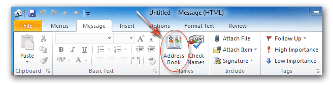 Addres Book button in Outlook Message Window