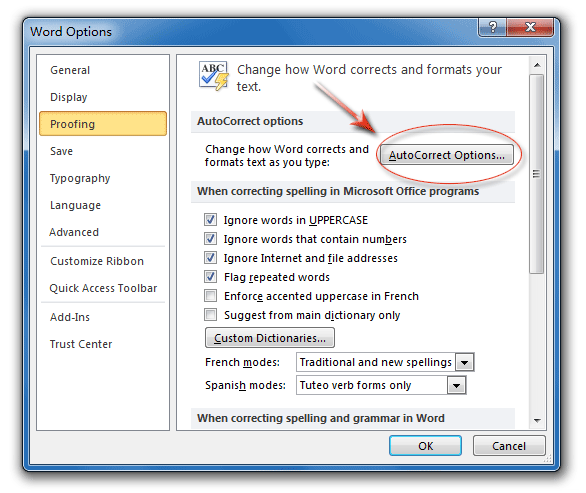 how to turn on autocorrect in word 2016