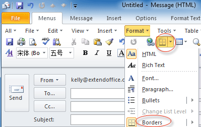 Figure 4: Borders button in Outlook 2010