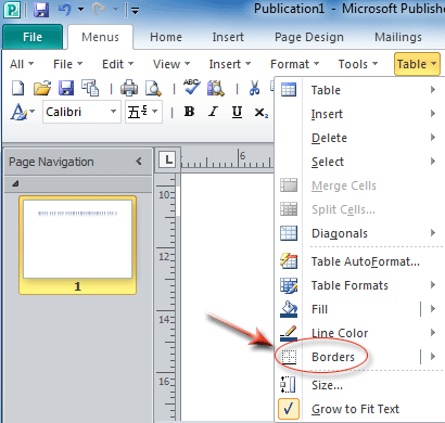 Figure 6: Borders command in Publisher 2010