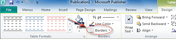 Figure 7: Borders button in Publisher 2010 Ribbon