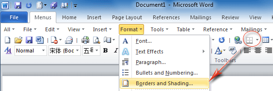 Figure 1: Borders and Shading... in Word 2010