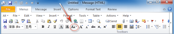 Figure 4: Change Case button in Outlook 2010's Toolbar