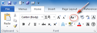 Figure 3: Change Case button in Word 2010's Ribbon